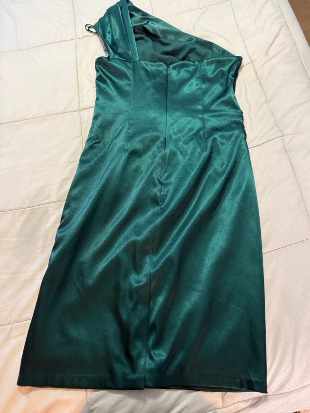 Eliza J One-Shoulder Teal Sheath Dress with Side Embellishment - Picture 2 of 3